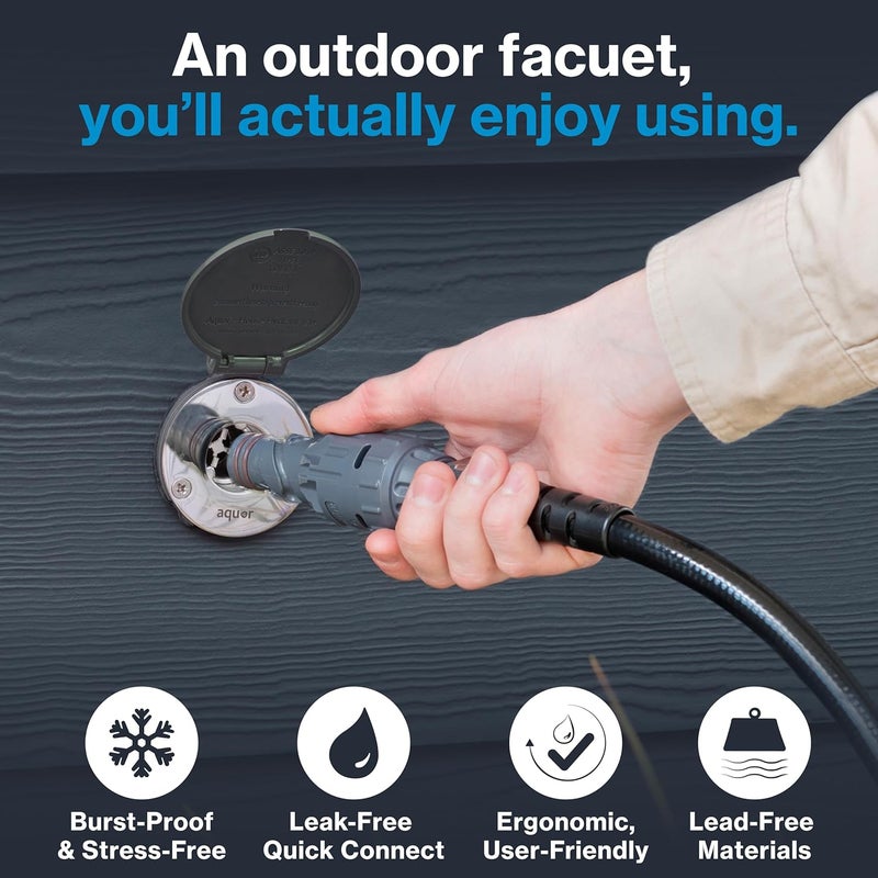 Aquor صنبور حديقة V1+ مقاوم للصقيع، صنبور خارجي مع صمام مضاد للشفط مع توصيل سريع، صنبور حائط مقاوم للصقيع، عمود بطول 8 بوصات، عمق تركيب 9-3/4 بوصة، رمادي داكن - Image 2